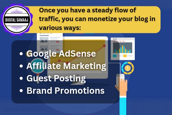 Once you have a steady flow of traffic you can monetize your blog in vario